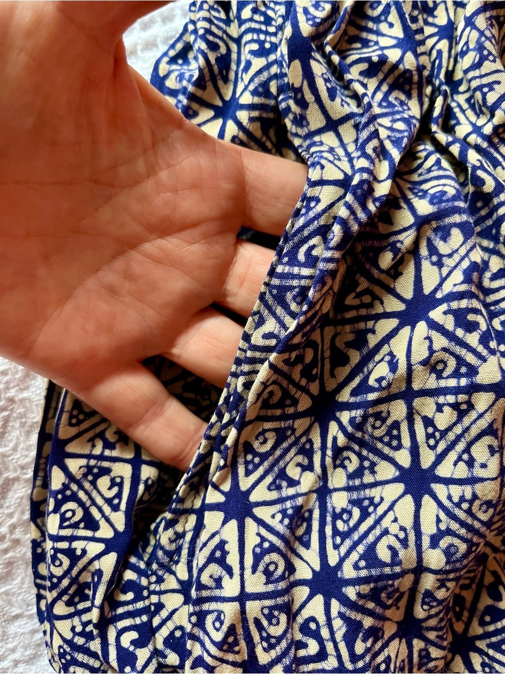 Tamba Batik Geometric Maxi Dress in Navy Blue & White Boho from Indonesia - Picture 6 of 9